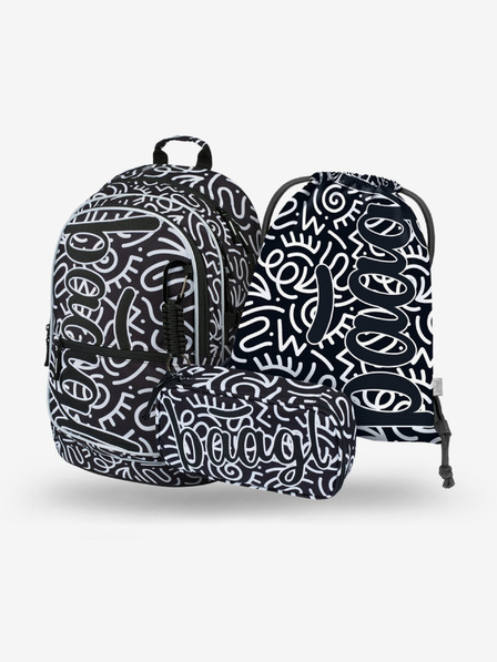 BAAGL  Set școlar negru cu model - rucsac, penar, geantă Baagl Core Element
