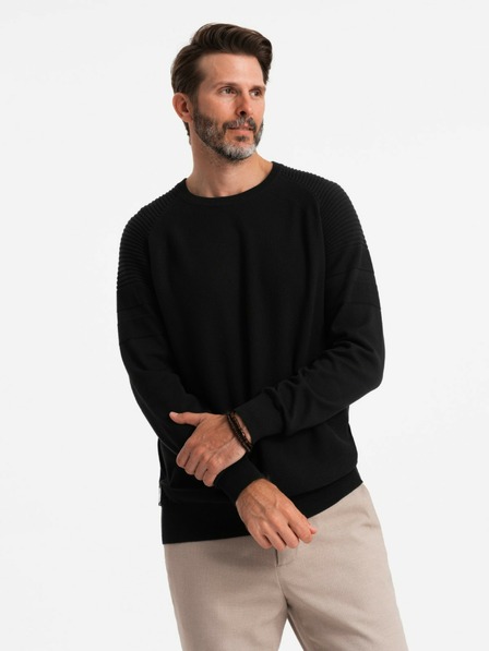 Ombre Clothing Pulover raglan pentru bărbați cu mâneci cu nervuri negru Îmbrăcăminte Ombre
