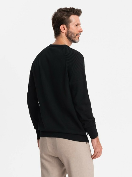 Ombre Clothing Pulover raglan pentru bărbați cu mâneci cu nervuri negru Îmbrăcăminte Ombre