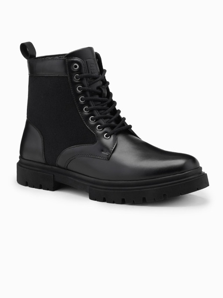 Ombre Clothing Cizme înalte tip trapper pentru bărbați din materiale lipite negru Ombre Clothing