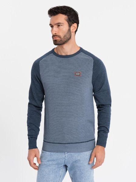 Ombre Clothing Pulover bărbătesc tricotat RELAXED FIT cu model albastru Ombre Clothing