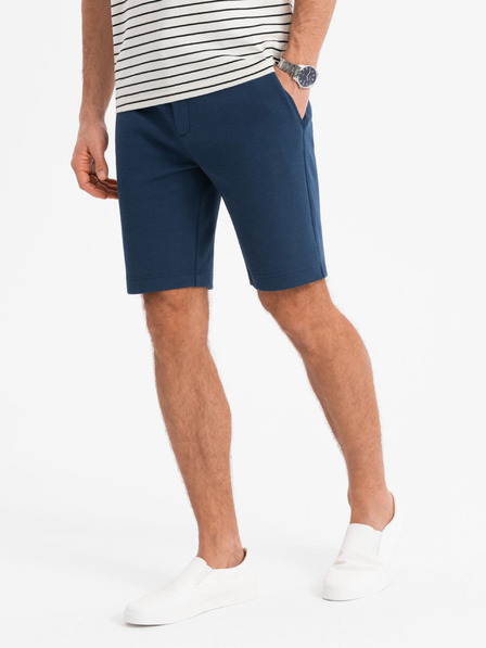 Ombre Clothing Pantaloni scurți SLIM FIT pentru bărbați din tricot melange structurat albastru Îmbrăcăminte Ombre