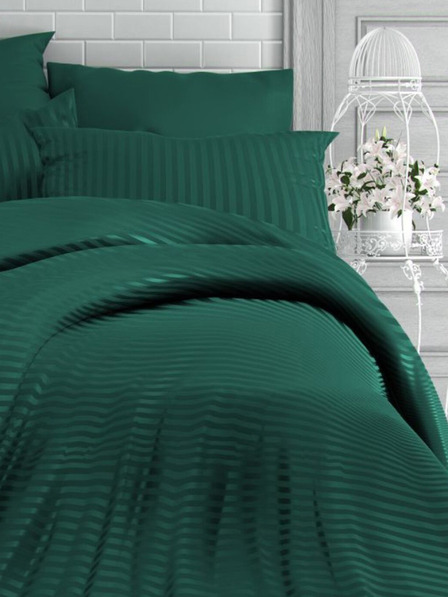 Kvalitex Lenjerie de pat din satin cu dungi 140x200, 70x90cm VERDE NEGRU