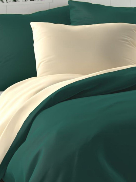 Kvalitex LUXURY COLLECTION lenjerie franceză satinată 1+2, 240x200, 70x90cm verde închis / crem