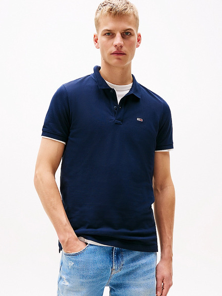 Tommy Hilfiger Tricou polo albastru pentru bărbați cu patch steag Tommy Hilfiger