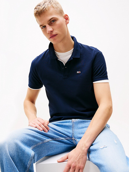 Tommy Hilfiger Tricou polo albastru pentru bărbați cu patch steag Tommy Hilfiger