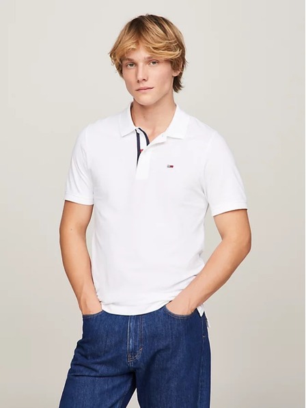 Tommy Jeans Tricou polo alb pentru bărbați Tommy Jeans Pure Organic Slim Fit Polo YBR Alb