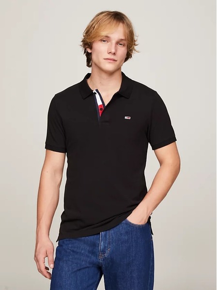 Tommy Jeans Tricou polo negru pentru bărbați Tommy Jeans Pure Organic Slim Fit Polo BDS Negru