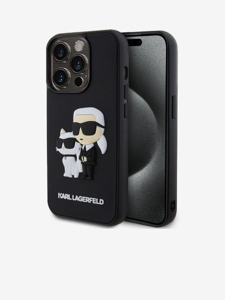 Karl Lagerfeld Karl Lagerfeld 3D Rubber Karl și Choupette Carcasă Spate pentru iPhone 15 Pro Negru