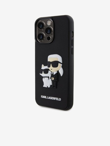 Karl Lagerfeld 3D Rubber Karl și Choupette Carcasă Spate pentru iPhone 15 Pro Max Negru Karl Lagerfeld