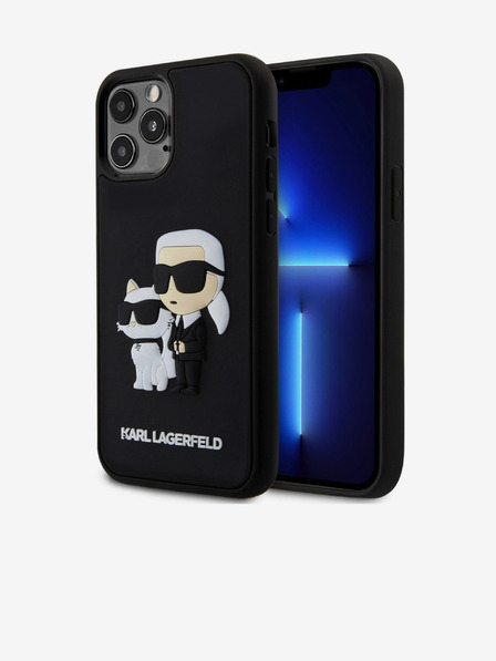 Karl Lagerfeld 3D Cauciuc Karl și Choupette Husă Spate pentru iPhone 12/12 Pro Black Karl Lagerfeld