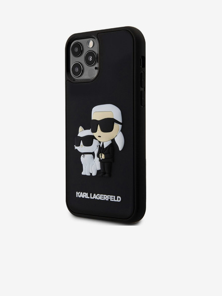 Karl Lagerfeld 3D Cauciuc Karl și Choupette Husă Spate pentru iPhone 12/12 Pro Black Karl Lagerfeld