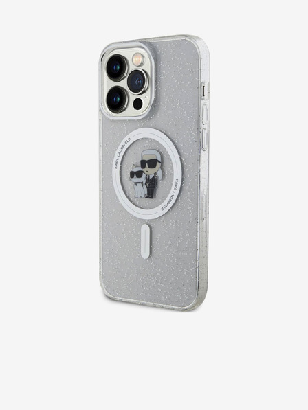 Karl Lagerfeld Karl Lagerfeld IML Glitter Karl și Choupette MagSafe Husă Spate pentru iPhone 15 Pro Max Transparent