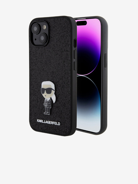Karl Lagerfeld Karl Lagerfeld Fixed Glitter Metal Ikonik Husă Spate pentru iPhone 15 Black