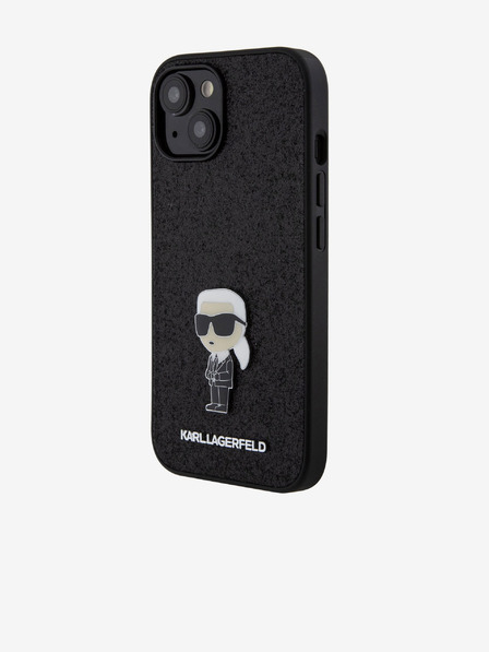 Karl Lagerfeld Karl Lagerfeld Fixed Glitter Metal Ikonik Husă Spate pentru iPhone 15 Black