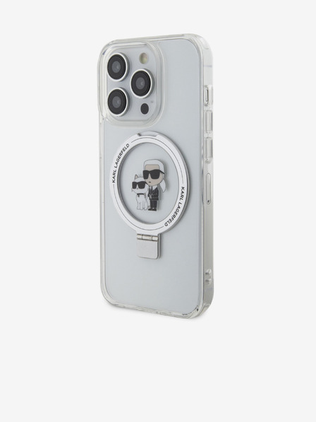 Karl Lagerfeld Karl Lagerfeld Ringstand Karl și Choupette MagSafe Husă Spate pentru iPhone 15 Pro White