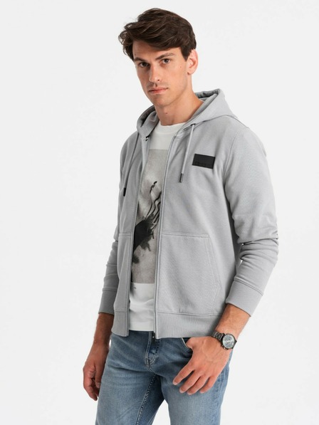 Ombre Clothing Hanorac bărbătesc cu glugă și fermoar cu plasture - gri V1 OM-SSZP-0140 Ombre Clothing