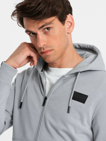 Ombre Clothing Hanorac bărbătesc cu glugă și fermoar cu plasture - gri V1 OM-SSZP-0140 Ombre Clothing
