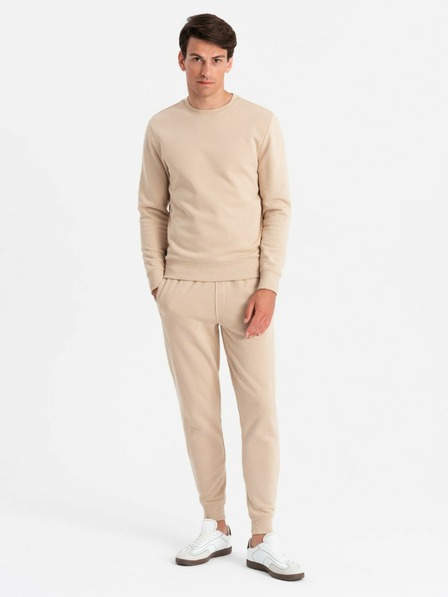 Ombre Clothing Hanorac din bumbac pentru bărbați BASIC + pantaloni de trening bej Ombre Clothing