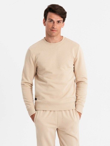 Ombre Clothing Hanorac din bumbac pentru bărbați BASIC + pantaloni de trening bej Ombre Clothing