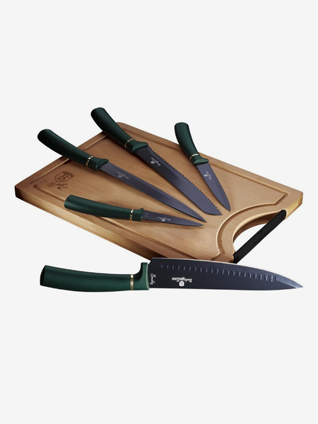 Berlingerhaus Set de cinci cuțite cu suprafață antiaderentă + placă de tăiat BERLINGERHAUS Emerald Collection