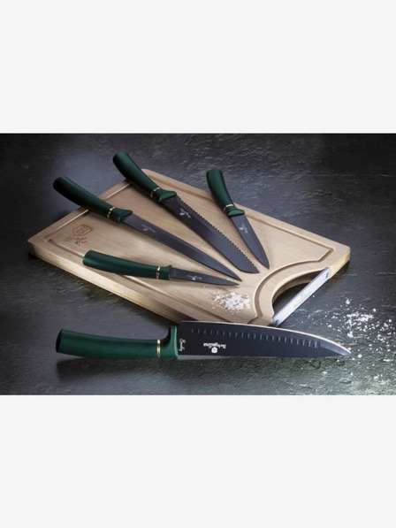 Berlingerhaus Set de cinci cuțite cu suprafață antiaderentă + placă de tăiat BERLINGERHAUS Emerald Collection
