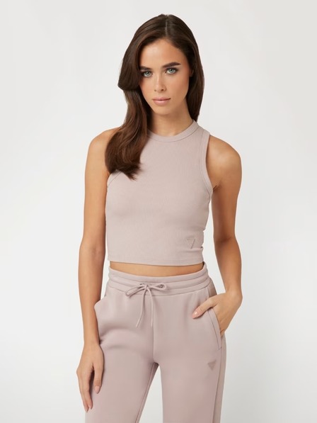 Guess Jeans Top scurt roz pentru femei din tricot reiat Guess jeans