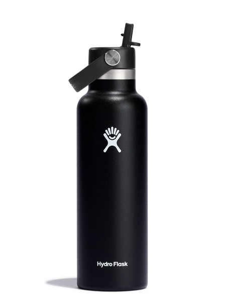 Hydro Flask Hydro Flask Sticlă termică din oțel inoxidabil cu gura standard și capac cu pai 621 ml (21 oz) negru