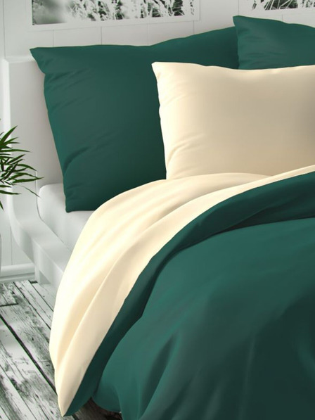 Kvalitex Lenjerie de pat din satin francez LUXURY COLLECTION 1+2, 200x200, 70x90cm verde închis / crem