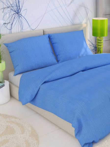 Kvalitex Set lenjerie de pat creponată franceză 220x200, 70x90cm albastru Kvalitex