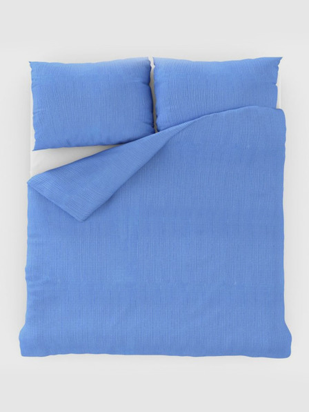 Kvalitex Set lenjerie de pat creponată franceză 220x200, 70x90cm albastru Kvalitex