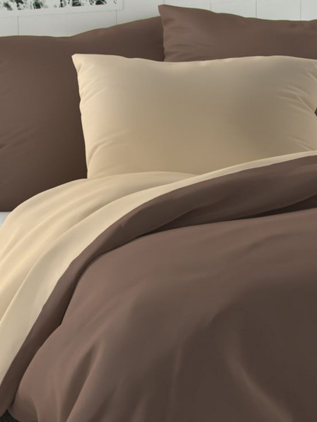 Kvalitex LUXURY COLLECTION lenjerie satinată 140x220, 70x90cm maro închis / bej