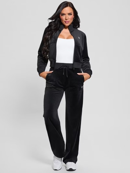 Guess Jeans Pantaloni drepți negri din catifea pentru femei Guess jeans