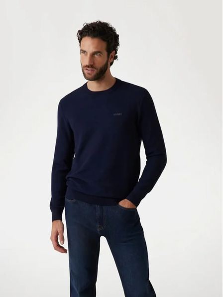 Guess Jeans Pulover bleumarin pentru bărbați cu logo brodat Guess jeans