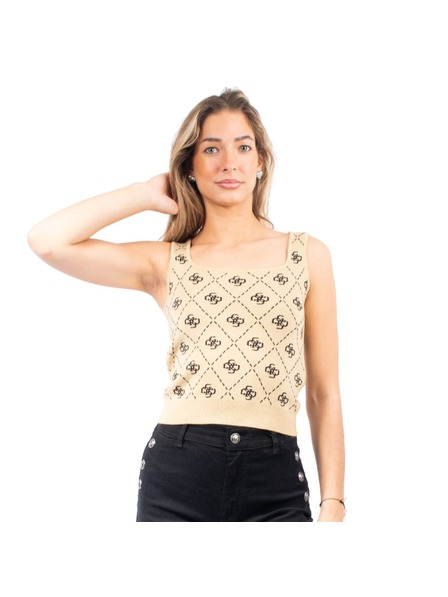 Guess Jeans Top damă bej cu imprimeu integral 4G Guess Jeans