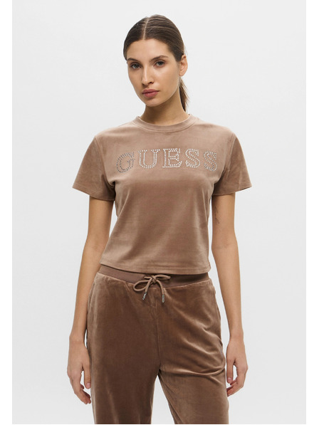 Guess Jeans Tricou damă maro Velvet logo Guess Jeans