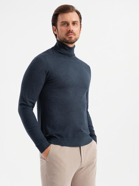 Ombre Clothing V4 OM-SWTN-0127 Îmbrăcăminte Ombre - bărbați cu guler înalt tricotat cu viscoză - albastru închis