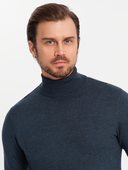 Ombre Clothing V4 OM-SWTN-0127 Îmbrăcăminte Ombre - bărbați cu guler înalt tricotat cu viscoză - albastru închis