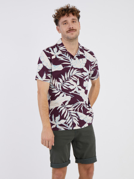 LERROS Tricou polo floral crem și vin pentru bărbați LERROS
