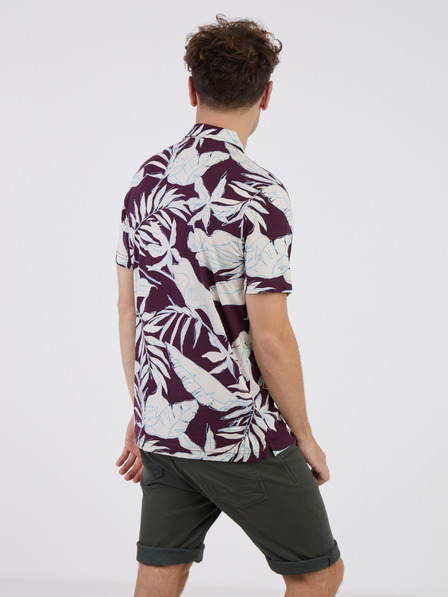 LERROS Tricou polo floral crem și vin pentru bărbați LERROS