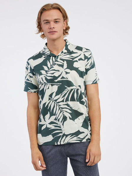 LERROS Tricou polo floral crem și verde pentru bărbați LERROS