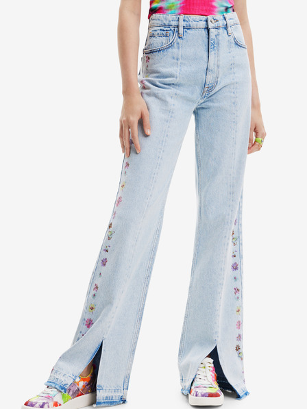 Desigual Blugi cu picior larg Desigual Flores, albastru deschis, pentru femei