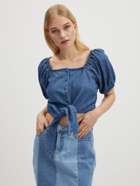 Pieces Crop top din denim albastru pentru femei Pieces Tinka