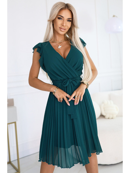numoco 374-8 POLINA Rochie plisată cu decolteu și volănași - verde