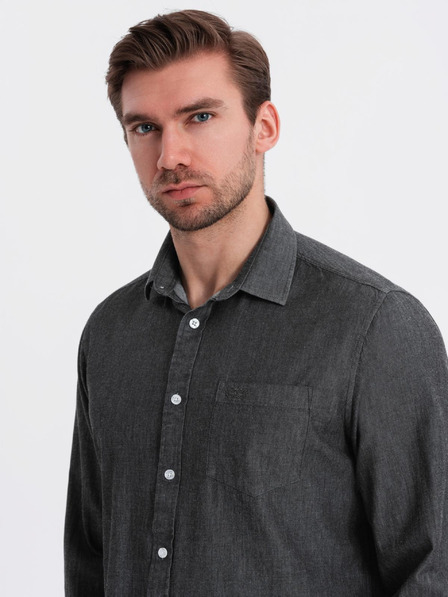 Ombre Clothing Cămașă din denim pentru bărbați cu buzunar brodat Ombre Clothing