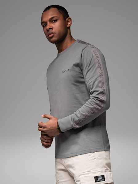 Ombre Clothing Tricou din bumbac pentru bărbați cu mânecă lungă, cu bordură și imprimeu pe piept Ombre Clothing
