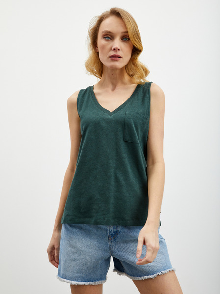 ZOOT.lab Tricou verde închis, din in, pentru femei, cu buzunar ZOOT.lab Josi