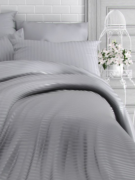Kvalitex Lenjerie de pat din satin franțuzesc cu dungi 1+2, 220x200, 70x90cm GRI DESCHIS