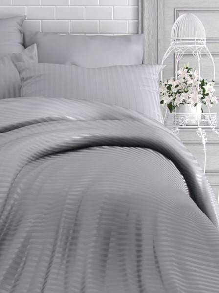 Kvalitex Husă de pilotă și față de pernă din satin cu dungi 140x220, 70x90cm GRI DESCHIS